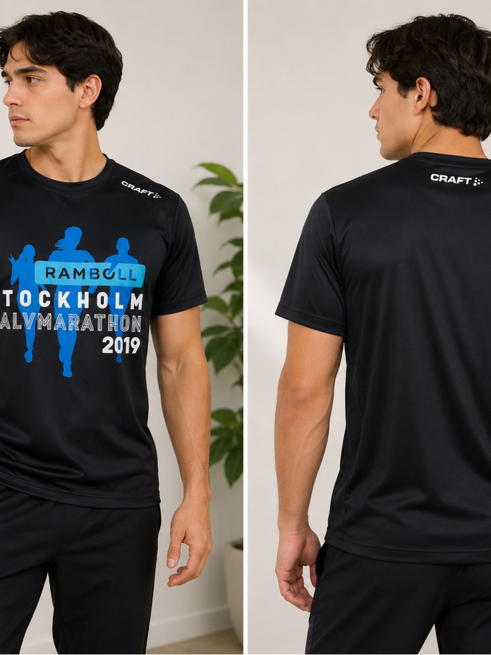 Craft Black Tee with Blue Stockholm Half Marathon Graphic